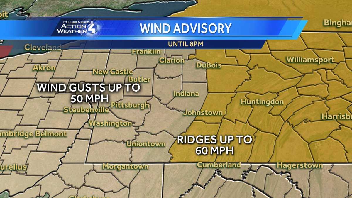 Wind advisory in effect through 8 p.m., gusts up to 50 mph possible