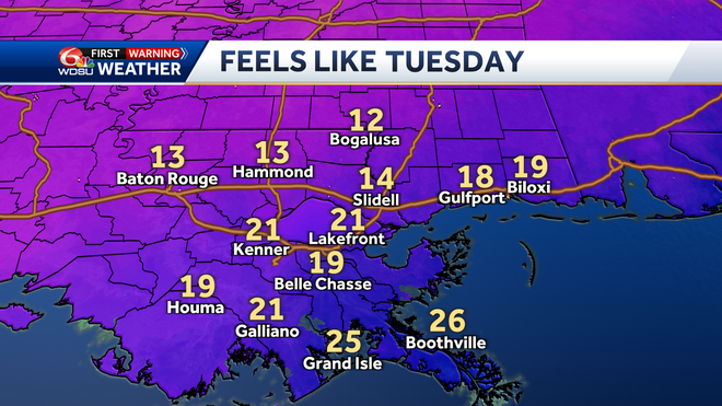 New Orleans forecast how cold will it be low temps this week