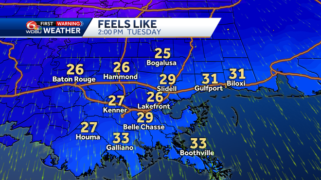 New Orleans forecast how cold will it be low temps this week