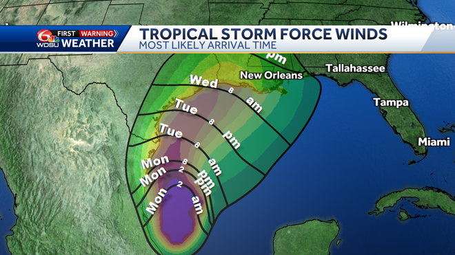 Arrival time of tropical storm winds