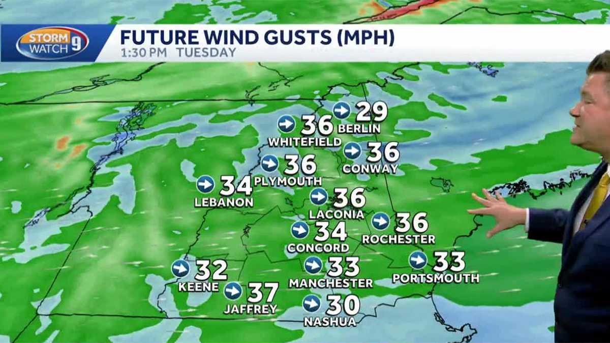 New Hampshire top wind gusts by town: March 16-17, 2026