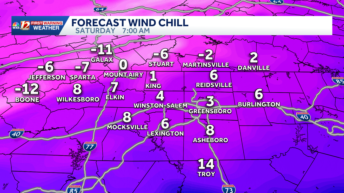 Freezing temperatures all day Saturday, feels like the teens in the Piedmont| Frostbite risk rising
