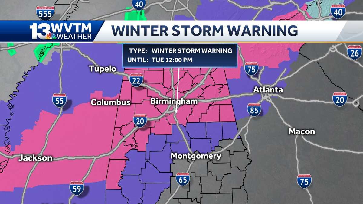 Winter storm warning for parts of central Alabama