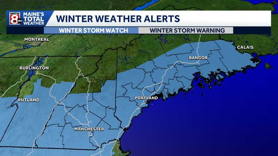Maine under Winter Storm Watch ahead of Tuesday snow