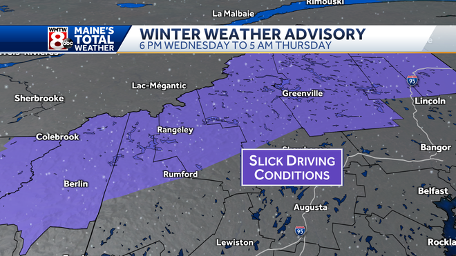 Winter weather advisory for parts of Maine Wednesday night