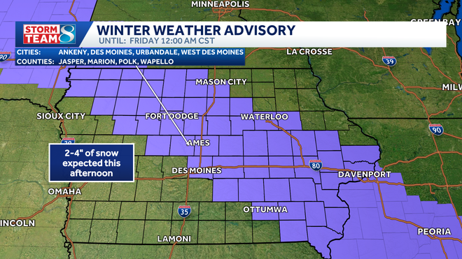 winter weather advisory through midnight for portions of central iowa.