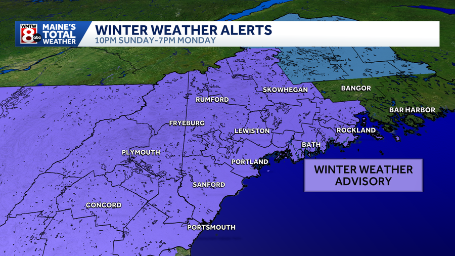 Winter Weather Advisory in effect late Sunday and Monday