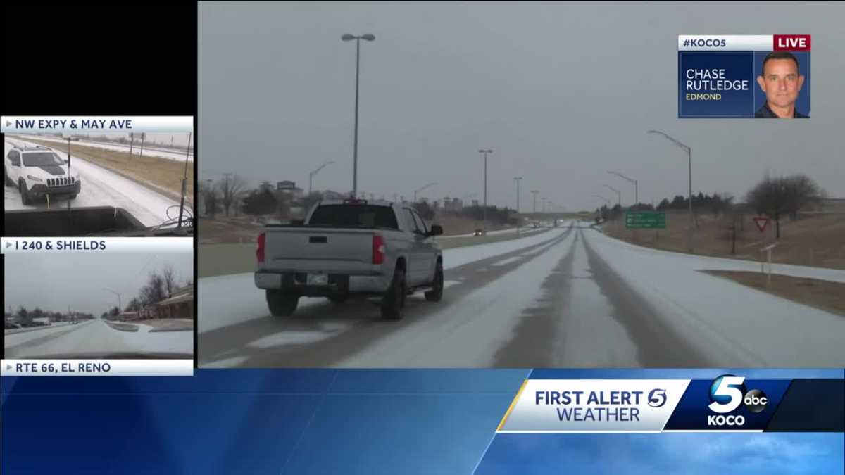 Oklahoma roads become slick amid winter weather, sleet