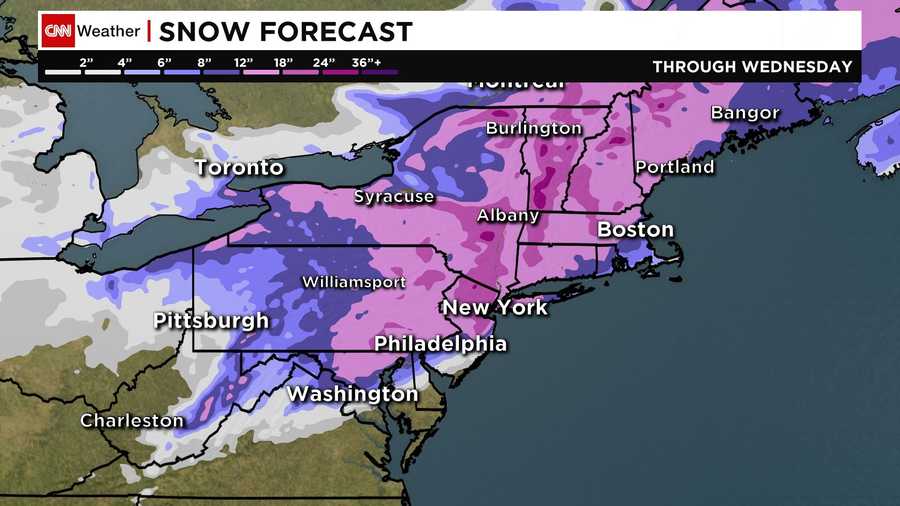 March snowstorms bring the threat of a late season Nor'easter to residents of the Northeast United States with snow squalls and powerful winds expected to hit New York City, Connecticut and Boston on Monday and Tuesday, March 13 and 14, 2017, forecasters say.