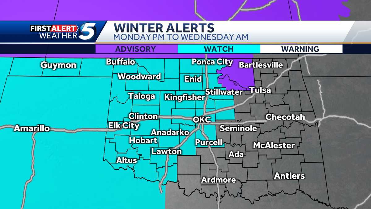 Winter Storm Watch issued for central, western Oklahoma until Wednesday ...