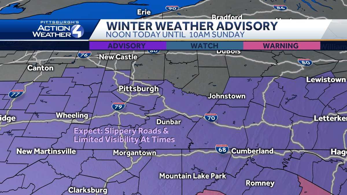 Winter weather advisory in effect as snow arrives in Pittsburgh