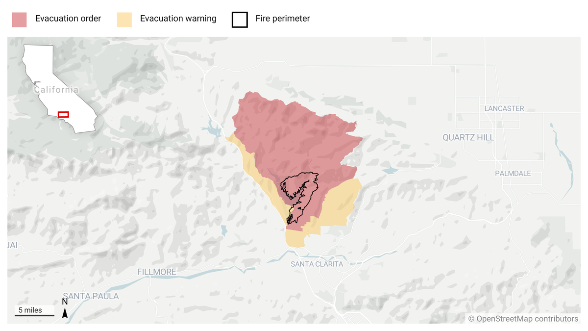 Hughes Fire evacuation and perimeter maps: New wildfire sparks in ...