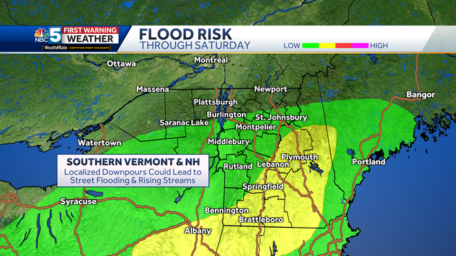 &#xFEFF;Map&#x20;showing&#x20;the&#x20;flood&#x20;risk&#x20;through&#x20;&#xFEFF;Friday&#x20;afternoon&#x20;and&#x20;Saturday.&#x20;Yellow&#x20;represents&#x20;a&#x20;higher&#x20;risk&#x20;&#xFEFF;&#x28;2&#x20;of&#x20;4&#x20;on&#x20;the&#x20;scale&#x29;.
