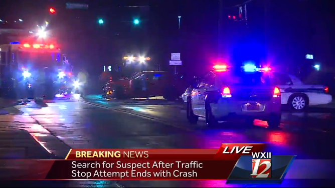 Police search for driver who crashed stolen vehicle and ran