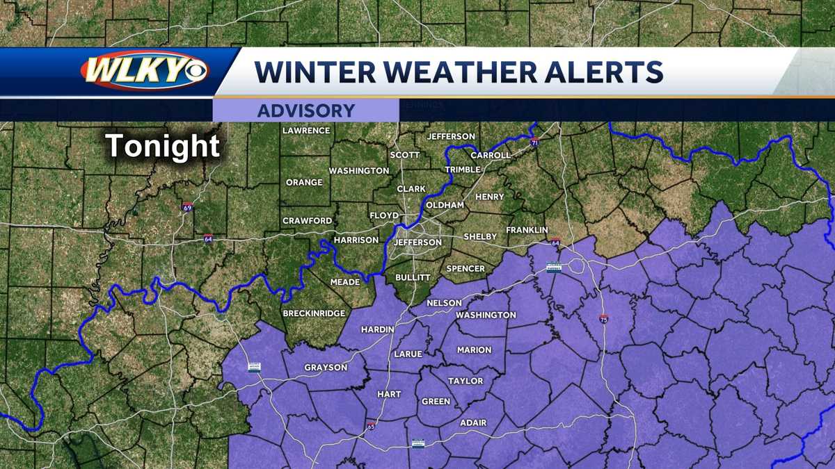 Wintry weather takes aim south of Louisville overnight