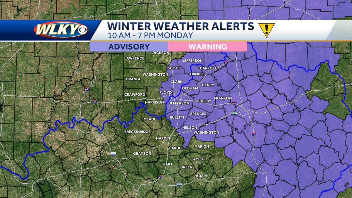 A winter weather warning is in effect for metro Louisville on Monday