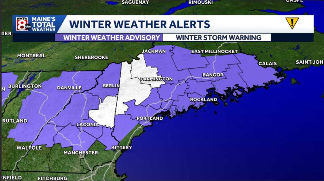 Winter weather alerts in effect as snow arrives in Maine Sunday