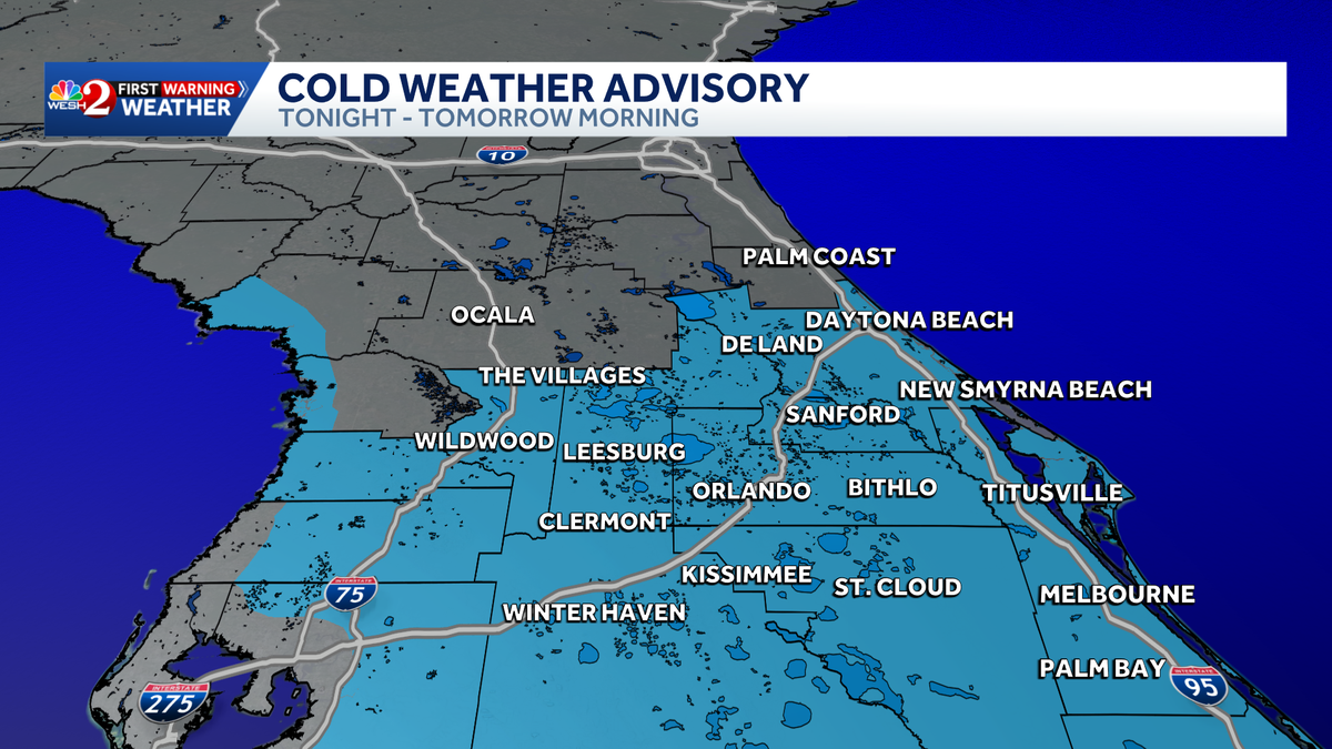 Most of Central Florida under a cold weather advisory; temps to drop Thursday night into Friday