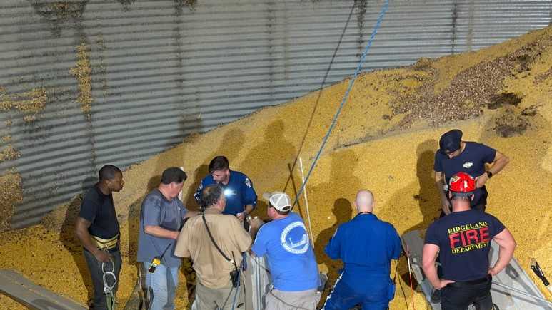 Emergency crews rescue man trapped in grain bin in Yazoo County