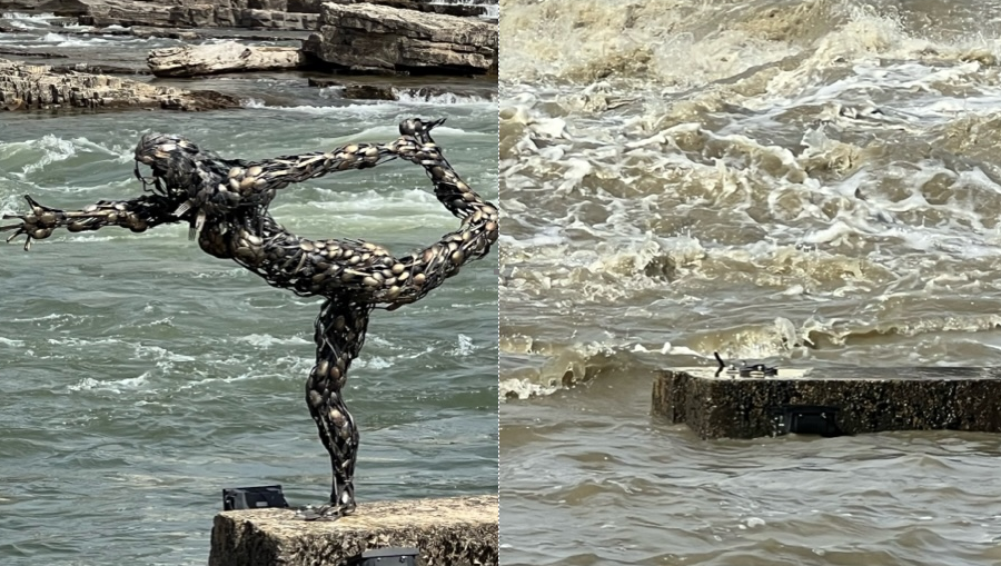 Iconic yoga statue swept away by floodwaters in Burlington