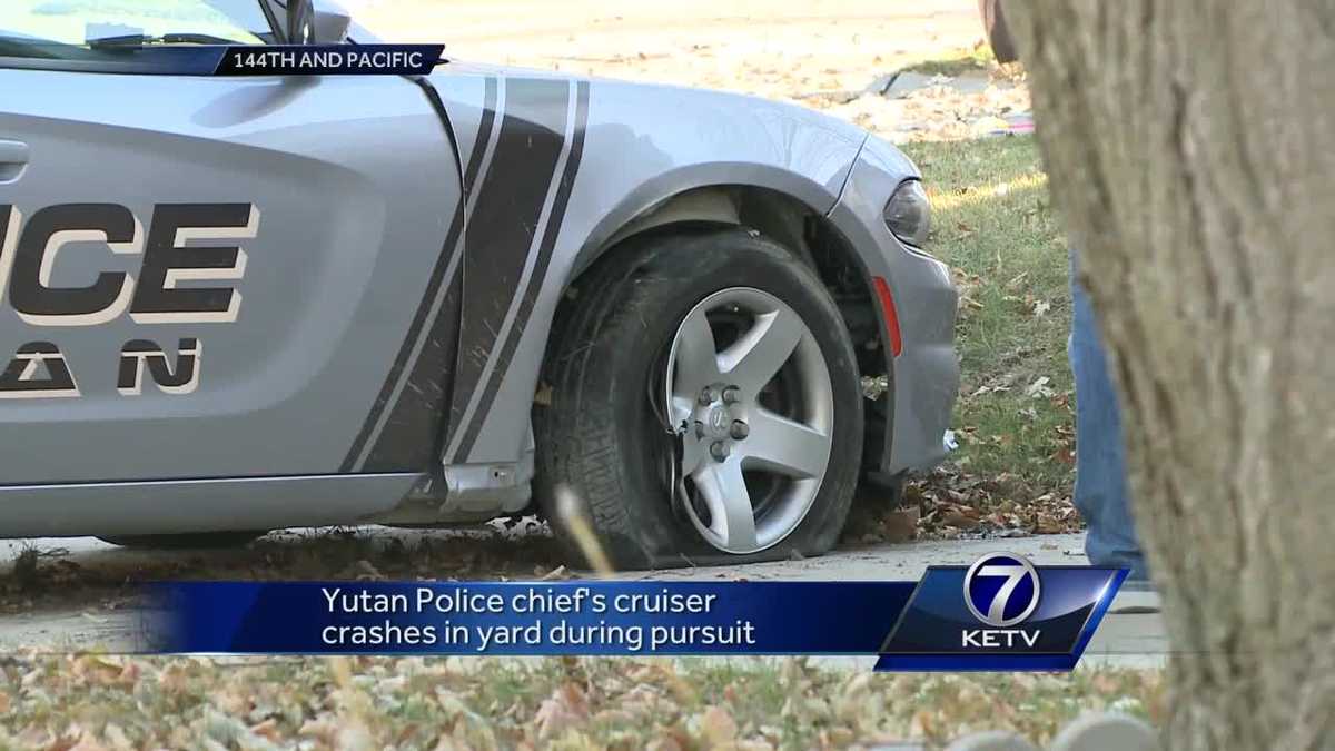 Yutan police chief's cruiser crashes in yard during pursuit