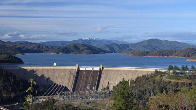 Lake Shasta's water level is about 35 feet from the top of the dam.