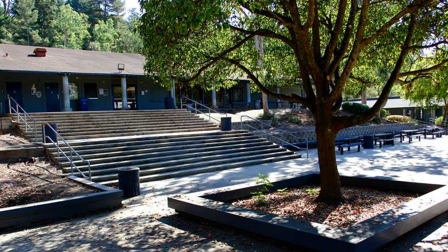 Aptos High School's quad is empty after school. 