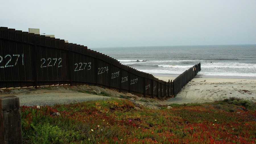 Border Field State Park, California is seen. Playas de Tijuana, Mexico is on the other side of the border fence.