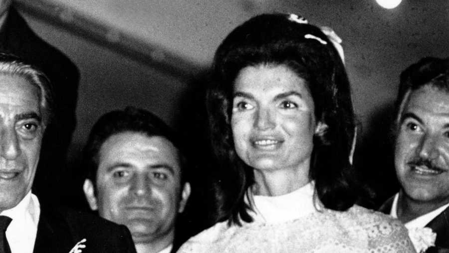 Aristotle Onassis and his new wife, Jacqueline Kennedy are seen on the yacht after their wedding on Scorpios Island, Greece on Oct. 20, 1968.