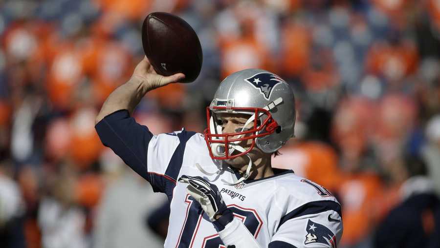 New England Patriots quarterback Tom Brady warms up before the NFL football AFC Championship game between the Denver Broncos and the New England Patriots, Sunday, Jan. 24, 2016, in Denver. 