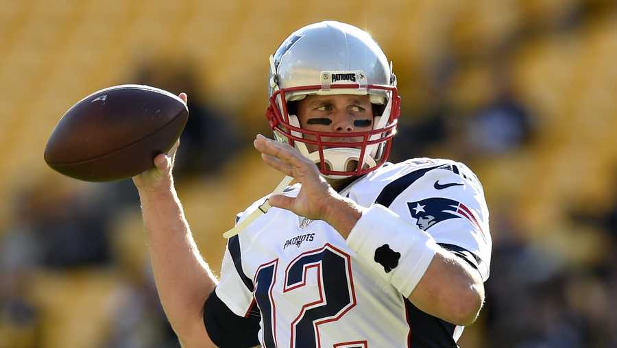New England Patriots quarterback Tom Brady (12) warms up before an NFL football game against the Pittsburgh Steelers in Pittsburgh, Sunday, Oct. 23, 2016. 
