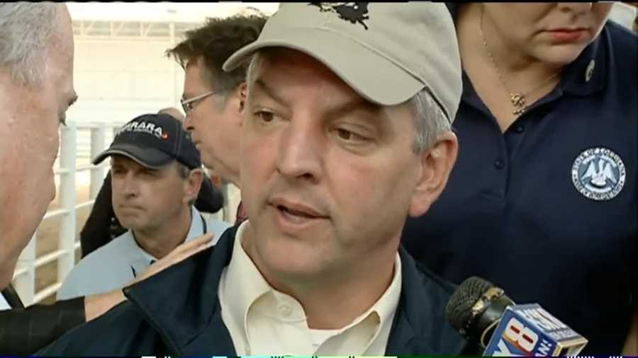 Gov. John Bel Edwards spoke to members of the media after traveling to St. Tammany Parish and visiting areas affected by recent severe weather and flooding.