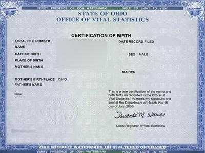 ohio certified copy of birth certificate