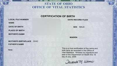 Generic Ohio Birth Certificate