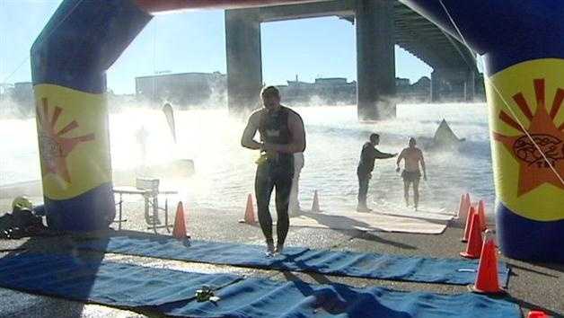 Dozens of swimmers brave cold Sunday morning temperatures to dive head first into the Ohio River in the 5th Annual Great Ohio River Swim.