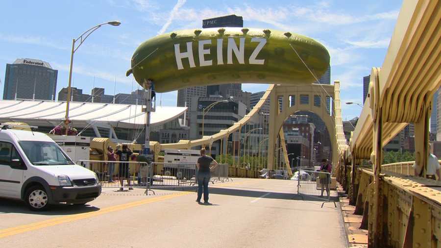 A giant pickle balloon will be flown over the Rachel Carson Bridge during the Picklesburgh festival.