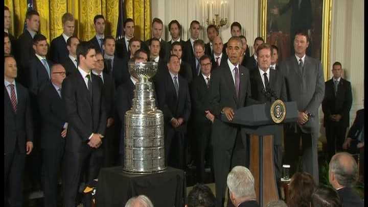 President Obama welcomed the Stanley Cup champion Pittsburgh Penguins to the White House.