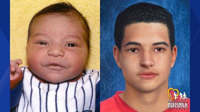 Bryan Dos Santos-Gomes as an infant and age-progression image
