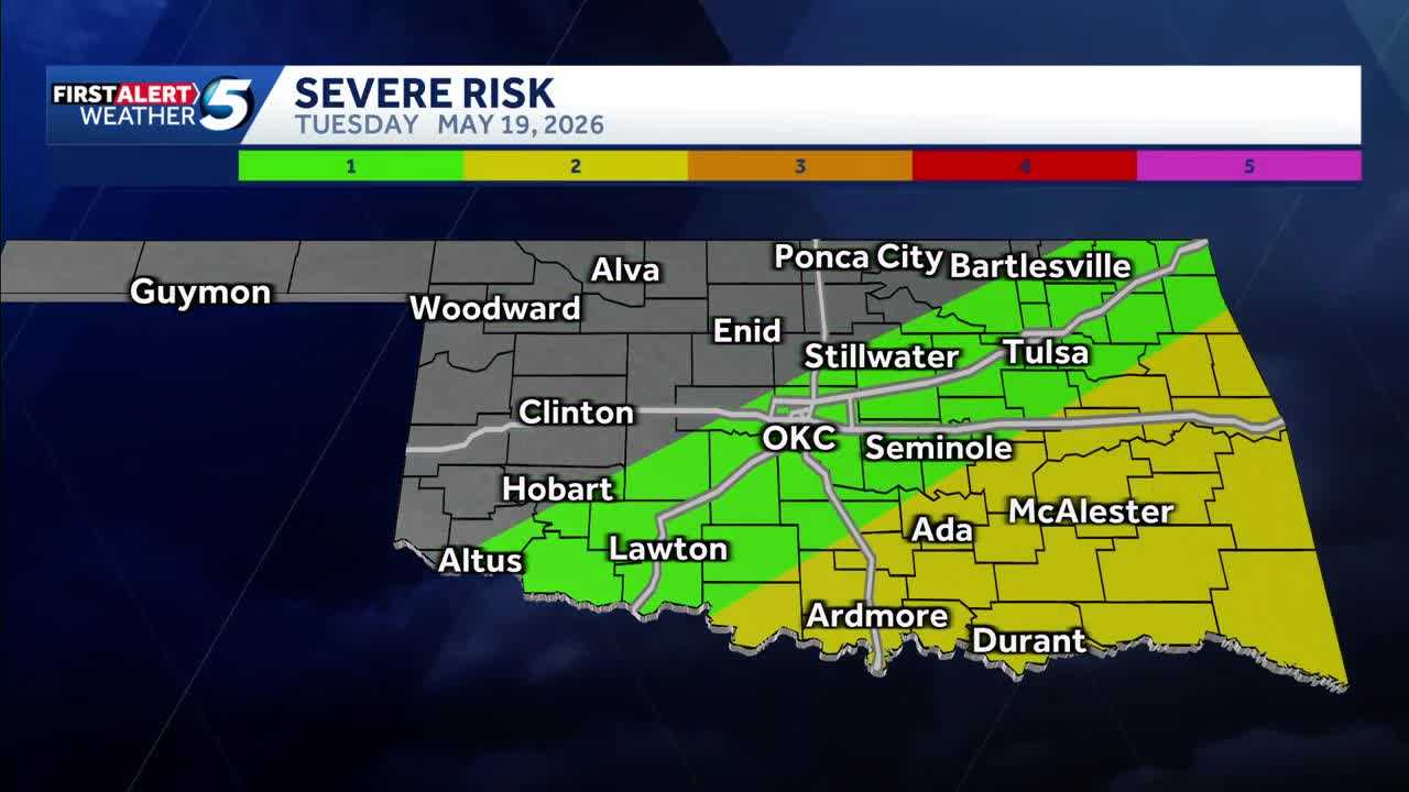 TIMELINE: Storms with strong wind risk possible for parts of Oklahoma on Tuesday