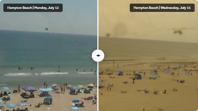 Check out how the wildfire smoke has changed the sky at Hampton Beach