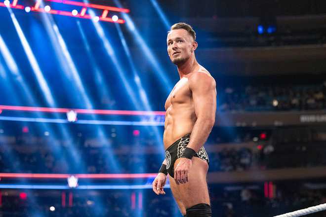 NEW YORK, NEW YORK - MARCH 10: Ludwig Kaiser standing on the top rope WWE&amp;apos;s Main Event at Madison Square Garden on March 10, 2025 in New York, New York.  (Photo by Eric Johnson/WWE via Getty Images)
