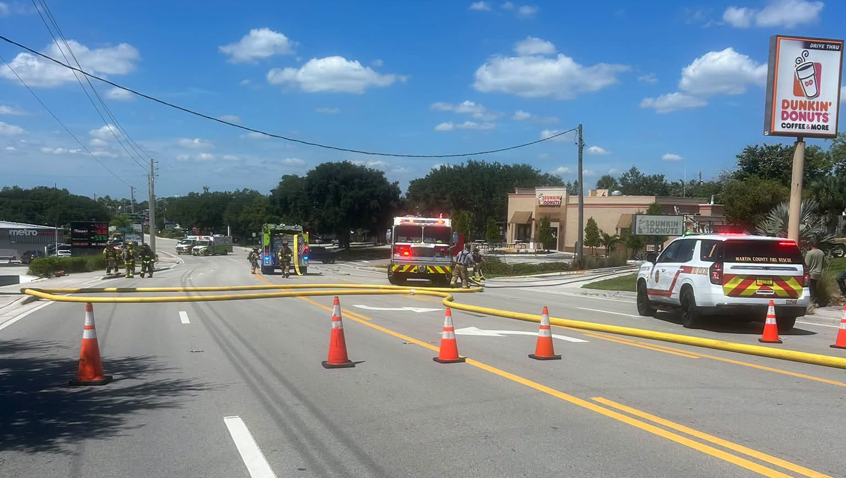 Jensen Beach Boulevard closed after construction crew strikes gas line