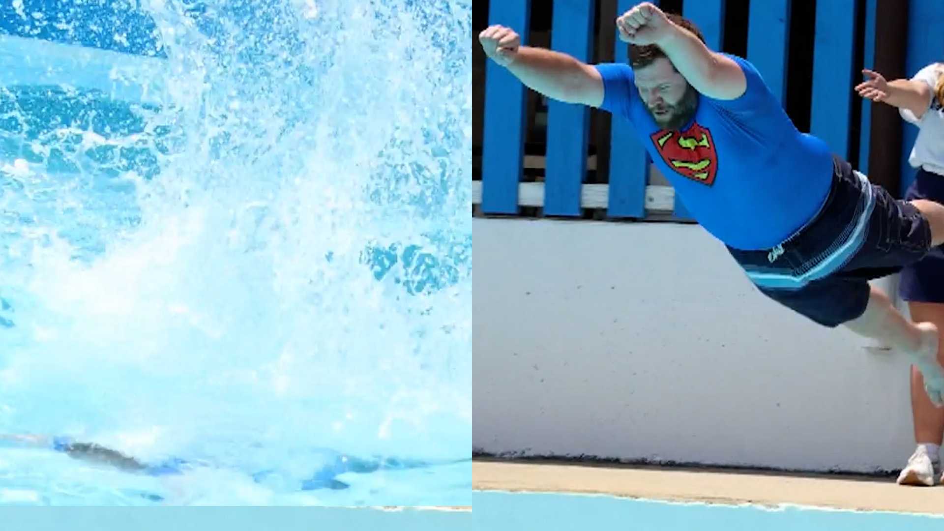 Dads flock to the pool for park's annual belly flop contest