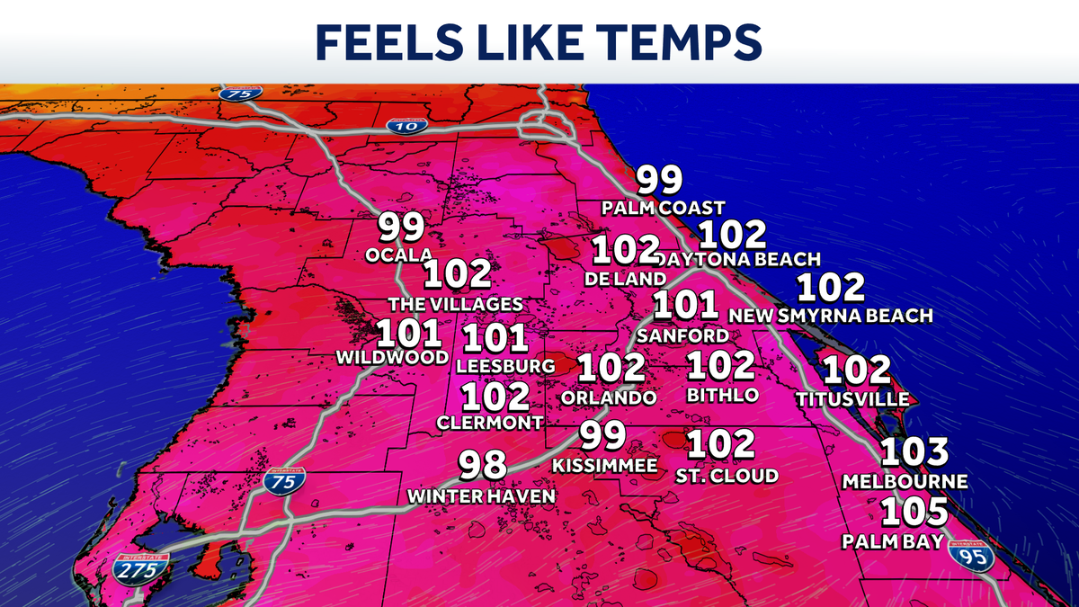 Rising humidity pushing Central Florida heat index above 100