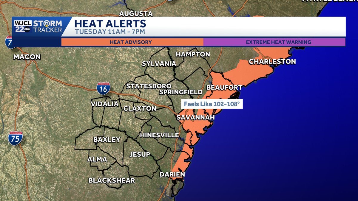 Heat advisory issued for coastal Southeast Georgia as feels like temps surpass 100° on Tuesday