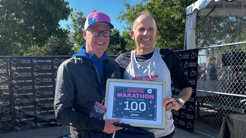 Cincinnati teacher completes 100th marathon at 2026 Flying Pig