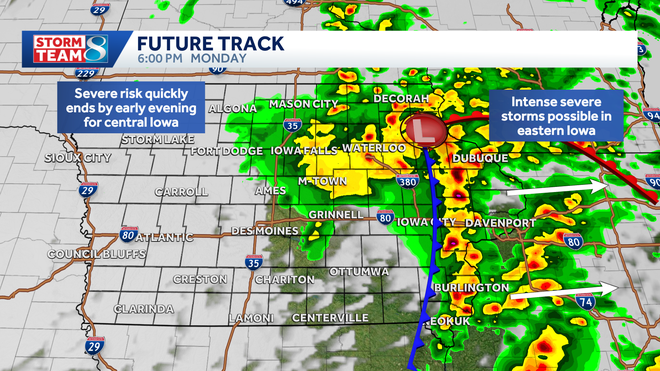 strong to severe storms moving into eastern iowa by early evening