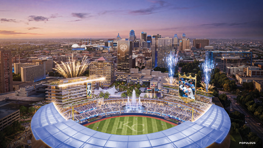 A rendering shows what the new Royals stadium could look like in downtown Kansas City.