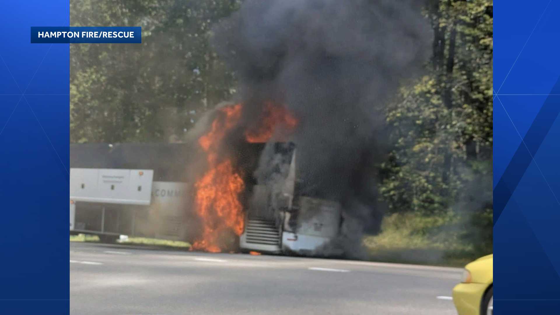 Hampton fire, state police respond to coach bus fire on I-95 north Sunday, officials say