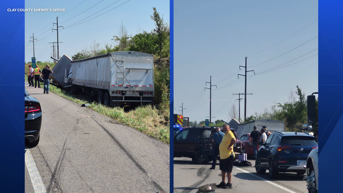 Traffic backed up on portion of northbound I-35 in Clay County due to crash involving semi